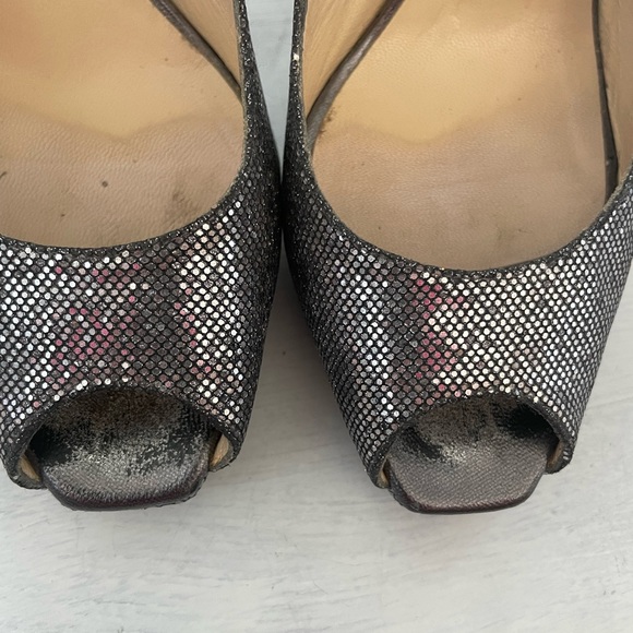 Jimmy Choo Silver Metallic Nova Glitter Slingback Pumps Heels - Picture 3 of 9